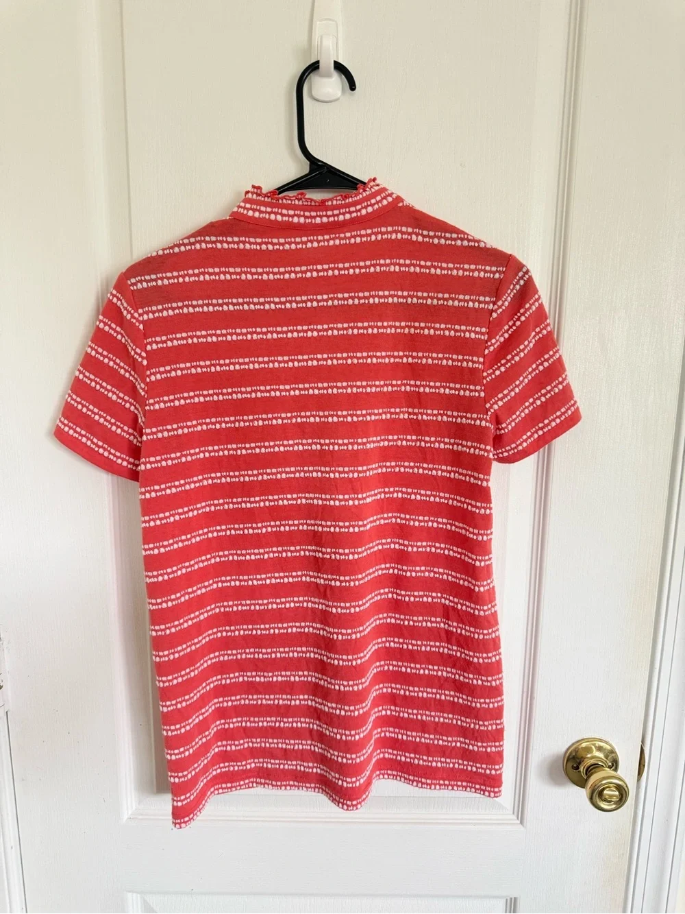 Tory Burch Lydia Coral Striped Ruffle Polo Top